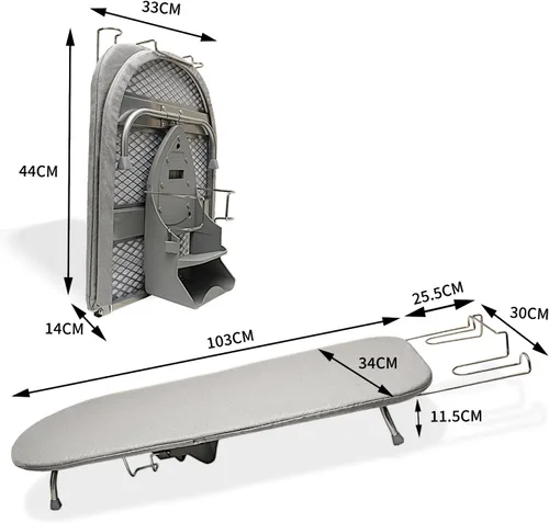 Vista 2 de Tabla de planchar plegable con soporte de hierro, tabla de planchar de metal pequeña portátil que ahorra espacio con cubierta de algodón resistente