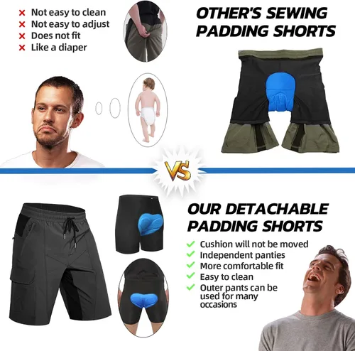 Vista 3 de Hiauspor Pantalones cortos acolchados de ciclismo de montaña para hombre, ajuste holgado, de secado rápido, para ciclismo con 5 bolsillos