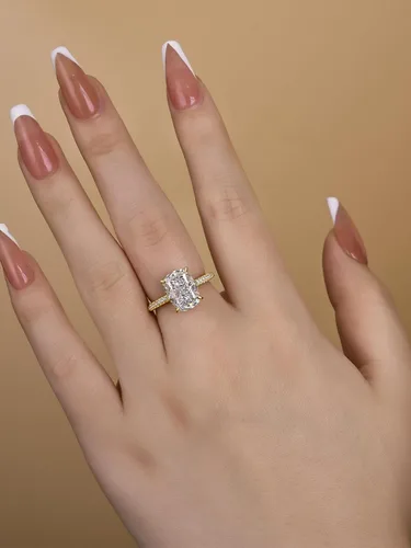 Vista 4 de RODIFFY Anillo de compromiso alargado de corte cojín de 4 CT/7CT para mujer, anillos de promesa de circonita cúbica de grado 5A de plata S925 4CT