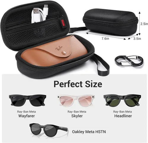 Vista 2 de CoBak Funda de transporte para gafas inteligentes Ray-Ban Meta y Oakley, se adapta a WayfarerSkylerHeadliner, almacenamiento protector portátil