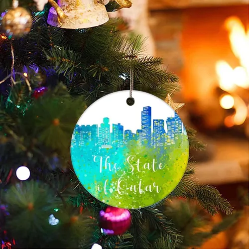 Vista 3 de Adorno navideño de cerámica impreso en dos caras del Estado de Qatar, novedad para familiares, amigos y niños, colgantes de recuerdo de Navidad