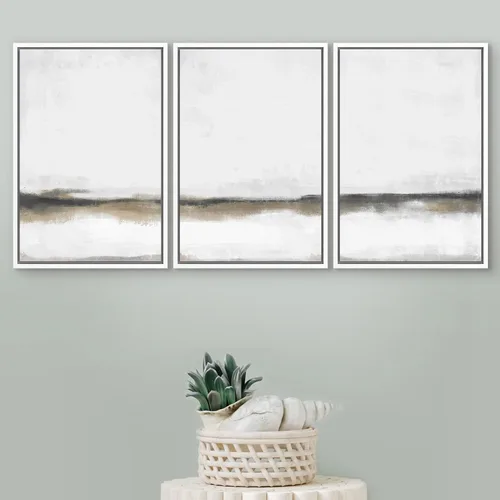 Vista 183 de SIGNFORD - Set de obras de arte en lienzo enmarcado para pared, ilustraciones abstractas de neblina del desierto en tonos neutros beige y marrón