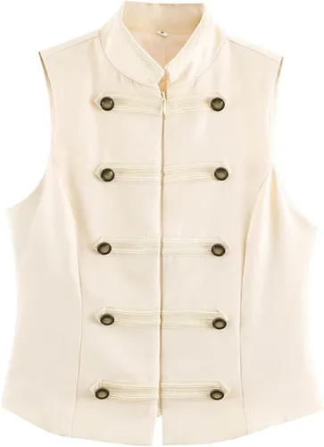 Vista 9 de CORIRESHA Sleeveless Vest Double Breasted Metal Button Slim Waistcoat Black