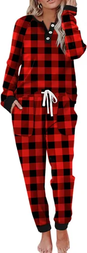 Vista 8 de Wiholl - Conjuntos de dos piezas para mujer: ropa cómoda con sudadera abotonada y pantalones deportivos con bolsillos