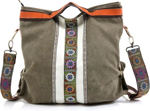 Vista 7 de Bolso cruzado de lona para mujer, bolso de hombro vintage resistente