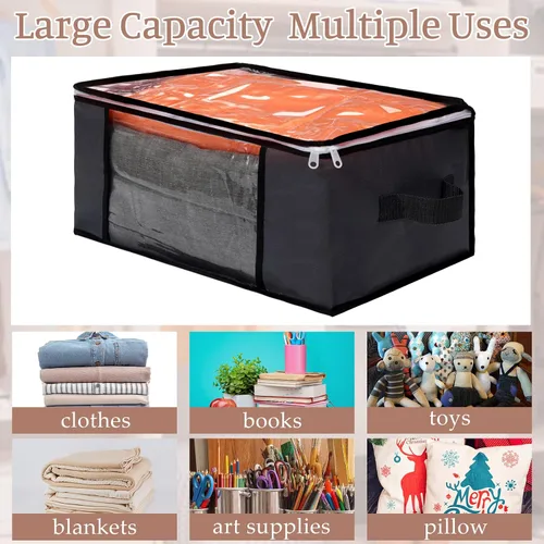 Vista 7 de Sadnyy 6 bolsas de almacenamiento transparentes con cremalleras, contenedores plegables para ropa, organizador de plástico, cubos grandes de Gris
