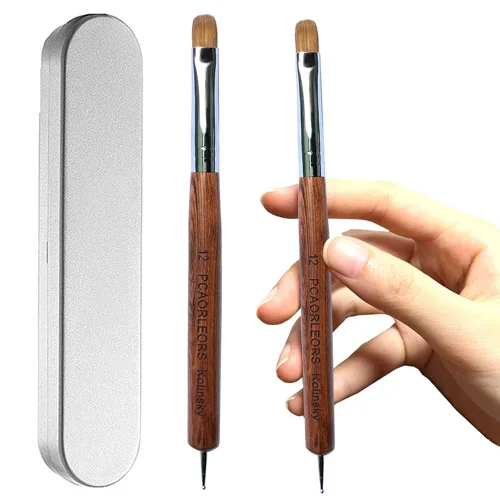 Vista 5 de PCAORLEORS - Cepillo de uñas acrílicas con pelo de visón 100% puro y mango de madera, cepillo profesional francés de gel para aplicación acrílica