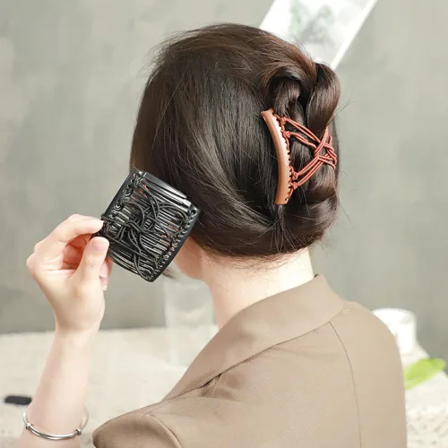 Vista 6 de LOVEF 6 pinzas para el cabello de doble peine para mujer, peines laterales elásticos para el cabello, sin arrugas, para cabello rizado, grueso