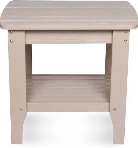 Vista 4 de Shine Company Long Island Mesa auxiliar rectangular de madera maciza, mesa auxiliar Adirondack para exteriores, piedra gris