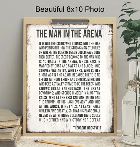 Vista 3 de Teddy Roosevelt Man in the Arena - Póster de pared con cita inspiradora, póster rústico de 8 x 10 pulgadas, para el hogar, dormitorio, oficina
