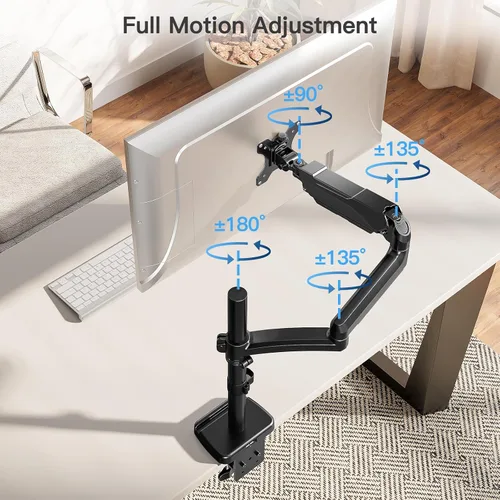 Vista 7 de MOUNTUP Brazo de monitor extra largo de 27 pulgadas, soporte de escritorio individual para 22-32 pulgadas, soporte alto para monitor con capacidad