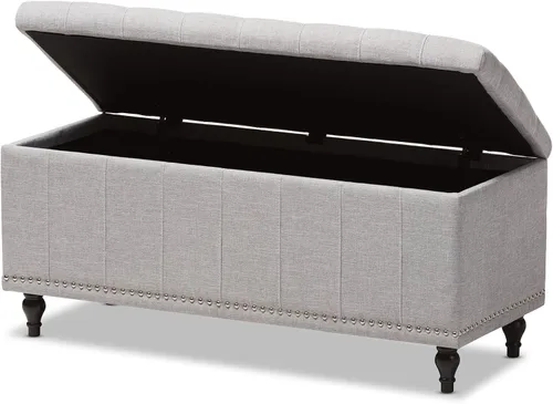 Vista 4 de Baxton Studio Sherrill - Banco otomano tapizado de tela beige grisáceo con botones