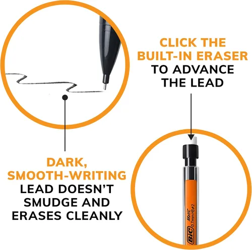 Vista 7 de BIC Lápices mecánicos Xtra-Smooth con borradores, punta media (0.7mm), paquete de 10 unidades, lápices mecánicos a granel para suministros escolares