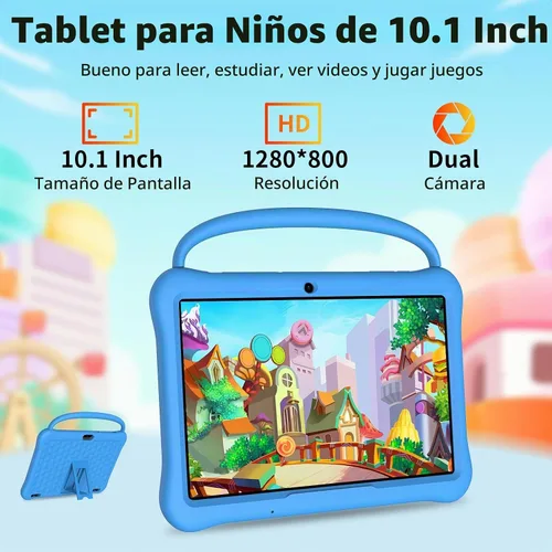 Vista 3 de Tableta Android de 10 pulgadas para niños,64GB 1TB Expand,Control parental Azul