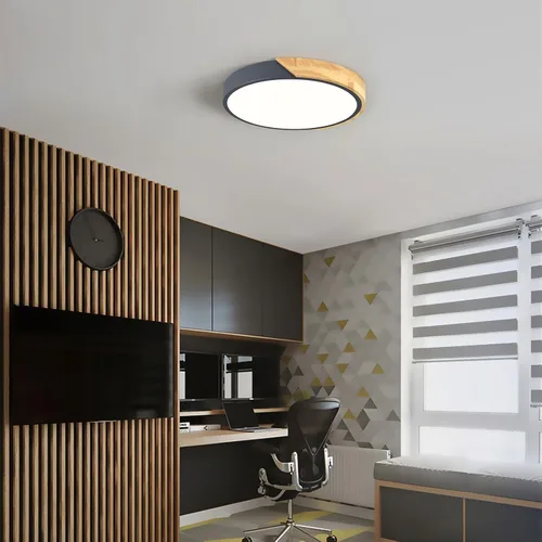 Vista 8 de Lámpara de techo LED moderna, lámpara de techo minimalista de madera empotrada, 4000 K no regulable, lámpara de iluminación circular con pantalla