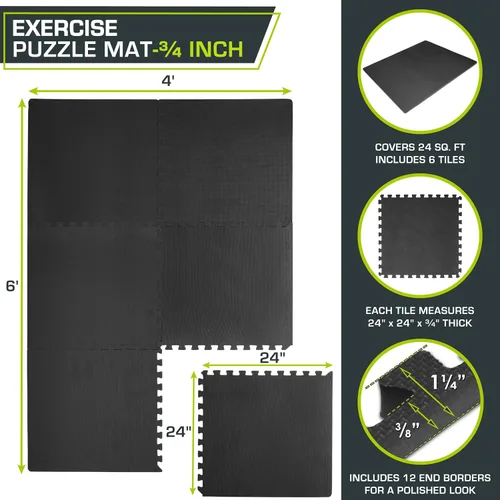 Vista 2 de ProsourceFit Alfombrilla de Ejercicio Tipo Rompecabezas Extra Gruesa ¾" y 1", Baldosas Entrelazadas de Espuma EVA para Suelo de Entrenamiento