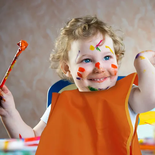 Vista 3 de NANASO Paquete de 4 batas de arte impermeables para niños, delantal de pintura, alimentación, cocina para niños de 2 a 6 años