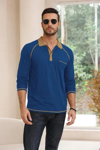 Vista 2 de Polo de manga larga para hombre, polo de golf ligero, ajuste regular, raglán