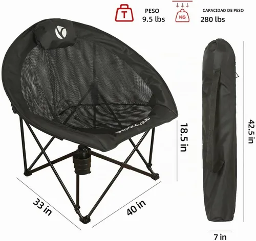 Vista 3 de ROCK CLOUD Silla plegable para acampar, sillas acolchadas de gran tamaño Negro