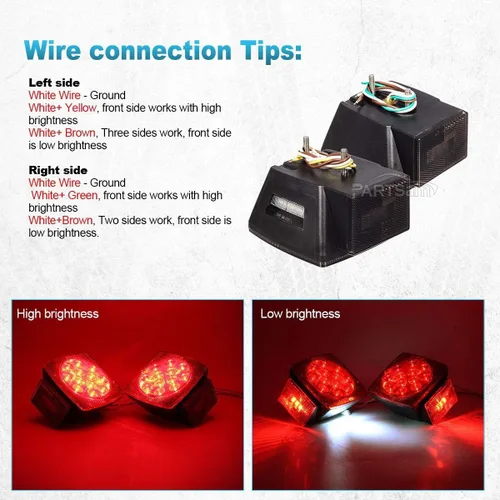 Vista 5 de Partsam Luces LED sumergibles de 12 V para remolque, combinación roja ahumada, luz de señal de giro para remolques de menos de 80 pulgadas