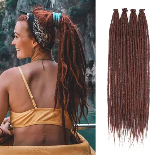Vista 29 de Kraler Extensiones de Rastas Azules, Extensiones de Rastas Sintéticas de Ganchillo de 22", 100% Hechas a Mano, Rastas de Una Sola Punta, Delgadas
