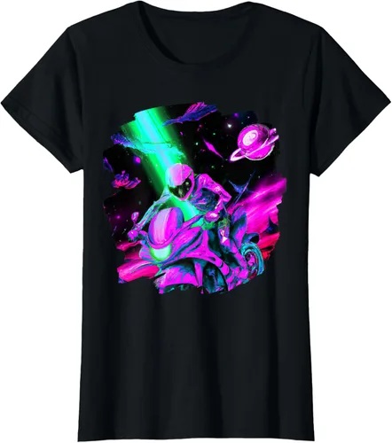 Vista 42 de Camiseta de motociclista espacial para motociclista astronauta, Negro, S