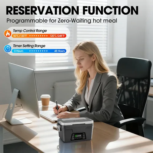 Vista 4 de Herrfilk Fiambrera eléctrica inalámbrica para adultos con control de aplicación, lonchera portátil con calefacción de 1.2 litros, funciona