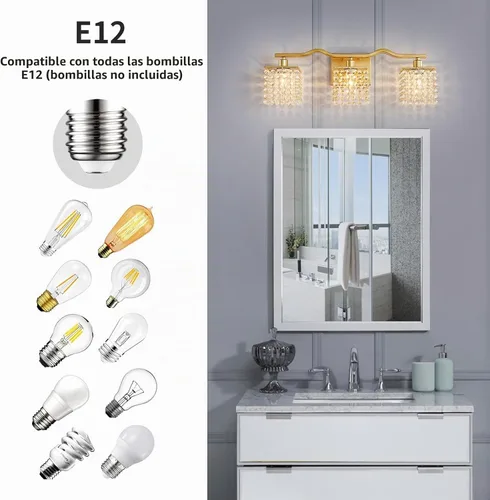 Vista 7 de WUZUPS Lámpara de Baño de 3 Luces sobre Espejo, Apliques de Pared de Tocador Modernos, Luz de Gota de Cristal Transparente para Dormitorio, Sala