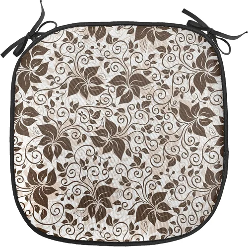 Vista 122 de Ambesonne Cojín de asiento para silla de flores, detalles florales con hojas y remolinos, estampado artístico romántico y vívido y vibrante