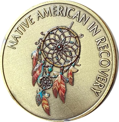 Vista 6 de Nativo Americano en Recuperación Medallón Atrapasueños Bendición Oración Sobriedad Chip