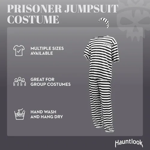 Vista 2 de Conniving Convict Men's Halloween Costume - Orange or White and Black Prisoner Jumpsuit