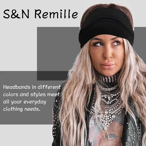 Vista 4 de S&N Remille Diadema ancha bohemia, diadema grande para mujer, diadema elástica antideslizante para torsión, accesorios para deportes, yoga y correr