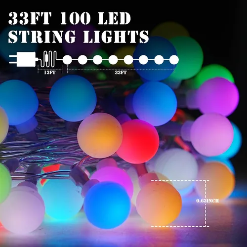 Vista 2 de LiuZpatial Luces de Navidad Inteligentes de Globo para Interiores, 33 pies 100 Luces de Hadas LED de Globo Enchufables, Aplicación y Control Remoto