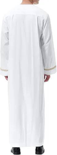 Vista 2 de LVCBL Kaftan para hombres de manga larga Thobe Big and Tall Muslim Clothes Dubai Caftan Gown Blanco