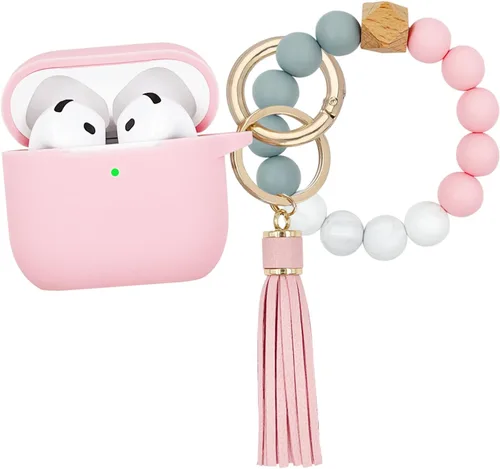 Vista 15 de KOUJAON Funda compatible con AirPods 4, funda protectora de silicona suave con llavero de pulsera, compatible con auriculares inalámbricos Apple Té