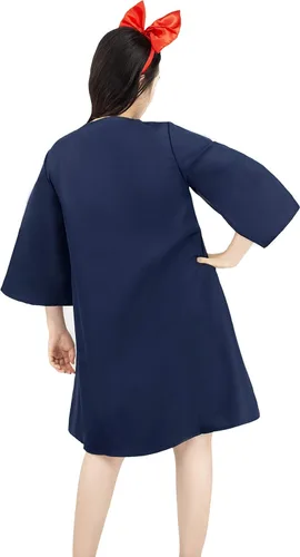 Vista 3 de Anime Cosplay Disfraz para Bruja Kikis Vestido con Bolsa Manga Media Ropa de Mujer Azul Oscuro S-L