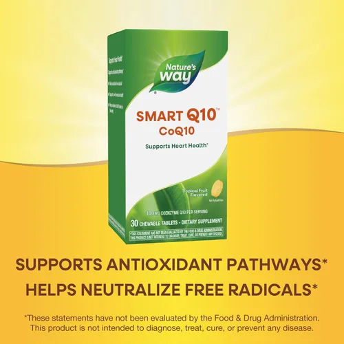 Vista 4 de Nature's Way SMART Q10 CoQ10, apoya la salud del corazón y la energía celular*, sabor a frutas tropicales, 100 mg por porción, 30 tabletas