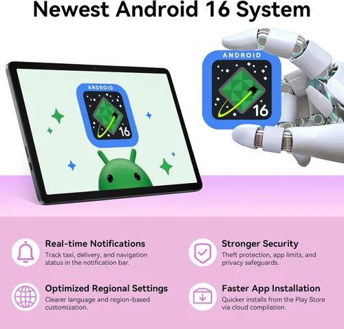 Vista 2 de Tablet 2026 Últimas tabletas Android 16 con pantalla Incell de 10.1 pulgadas, 24 GB de RAM 256 GB ROM /2 TB TF, Gemini AI, T606 Octa-Core + cámara