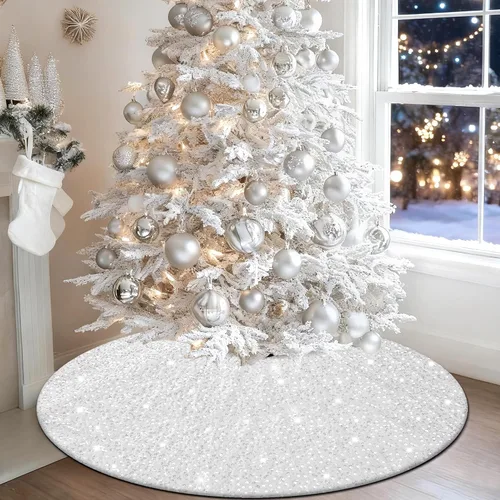 Vista 12 de Falda de lentejuelas para árbol de Navidad, 48 pulgadas, doble capa, para bodas y fiestas Dorado