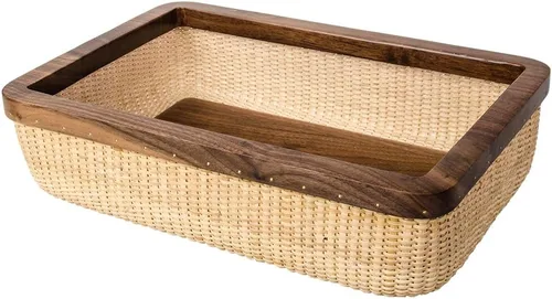 Vista 13 de Nantucket - Cesta de ratán y madera maciza, decoración del hogar para sala de estar, cesta de almacenamiento moderna, caja de joyería cuadrada Kit