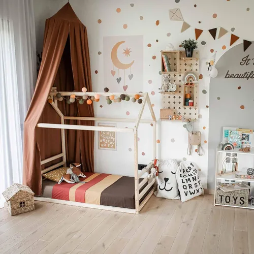 Vista 6 de Cama de casa para niños, cama de casa para niños, cama de piso Montessori, cama de casa Montessori, cama de plataforma para niños
