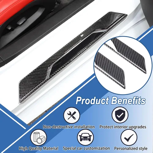 Vista 3 de CHEAYAR Cubierta de Umbral de Puerta Interior de Automóvil Placa Protectora contra Rayones Adhesivo Decorativo Compatible con Corvette C8 Stingray