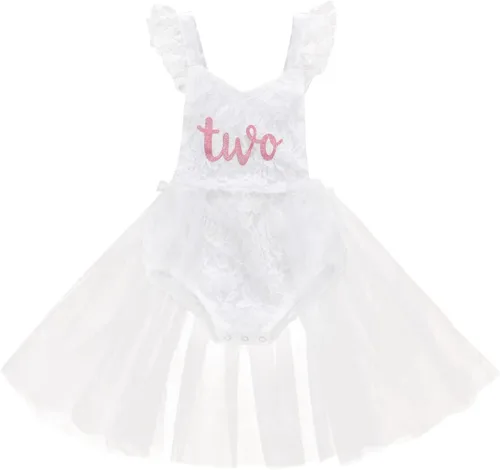 Vista 101 de Traje de bebé niña primer cumpleaños traje de encaje tul mameluco princesa tutú vestido de un año cumpleaños pastel Smash fotografía ropa