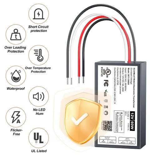Vista 8 de Controlador LED regulable de 12 V, transformador LED Triac ELV/MLV de 60 W compatible con interruptores Lutron y Leviton, fuente de alimentación
