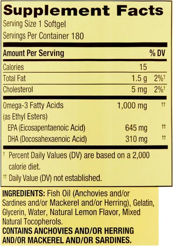 Vista 2 de Spring Valley Omega-3 - Geles suaves de aceite de pescado, 1000 mg, 180 unidades, suplemento dietético, ácidos grasos omega-3 - Set por Basket Goods