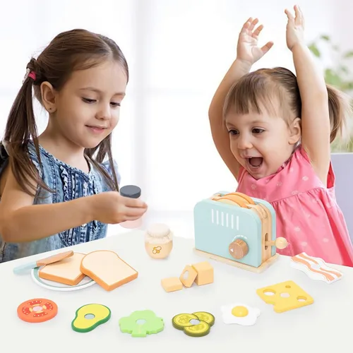 Vista 6 de Tostadora emergente de madera para niños, juego de simulación de comida