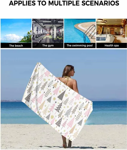 Vista 6 de Juego de toallas de baño de árbol rosa de Navidad, juego de toallas de mano de microfibra para baño, cocina, playa, toallas decorativas suaves