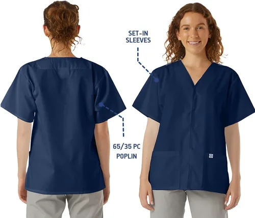 Vista 3 de Túnica frontal con cuello en V unisex para profesionales médicos, ropa de trabajo de hospital y laboratorio-218C