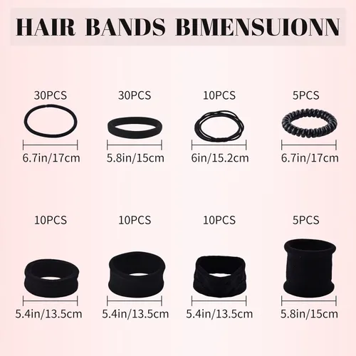 Vista 3 de 110 ligas negras para el cabello de varios estilos para mujeres, ligas elásticas para el cabello sin daños, soporte para cola de caballo