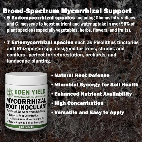 Vista 4 de Inoculante micorrícico de Eden Yield - Potenciador orgánico de raíces en polvo de micorrizas para plantas y suelo - Endomicorriza y hongos